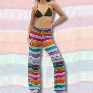 🌈 PQ Swim Rainbow Striped Crochet
Beach Cover-Up Pants 🏖️